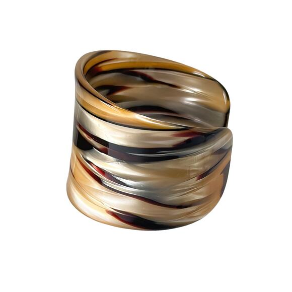 1990s Cellulose Acetate  Dark & Golden Brown Cuff Bracelet Triangle Earrings - Picture 5 of 7